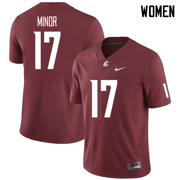 Women #17 Cameron Minor Washington State Cougars College Football Jerseys Sale-Crimson